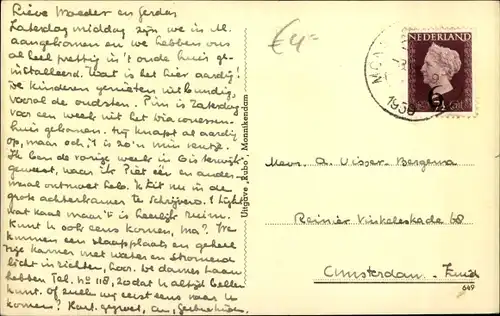 Ak Monnikendam Waterland Nordholland Niederlande, Flusspartie, Kirchturm, Aankomst