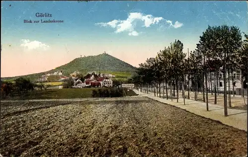 Ak Görlitz in der Lausitz, Landeskrone vom Feld aus gesehen