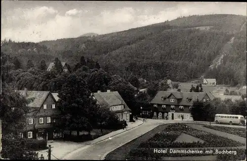 Ak Jonsdorf in Sachsen, Hotel Dammschenke mit Buchberg