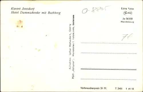 Ak Jonsdorf in Sachsen, Hotel Dammschenke, Buchberg