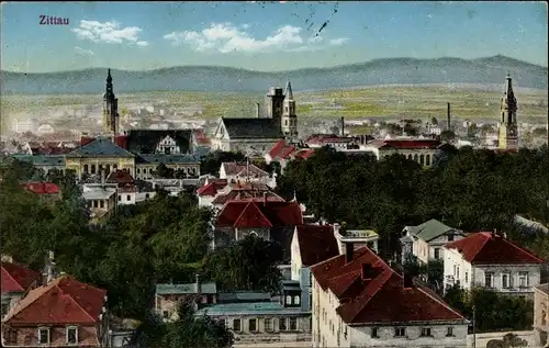 Ak Zittau in der Oberlausitz, Teilansicht, Vogelschau