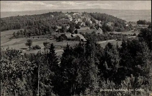 Ak Jauernick Buschbach Markersdorf Oberlausitz, Blick über die Baumkronen zum Ort