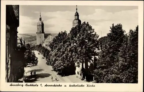 Ak Annaberg Buchholz Erzgebirge, Annenkirche u. Kath. Kirche