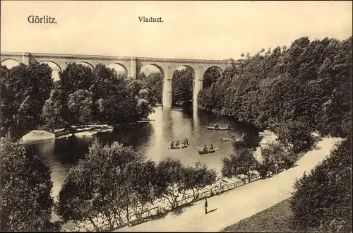 Ak Görlitz in der Lausitz, Viadukt, Ruderboote