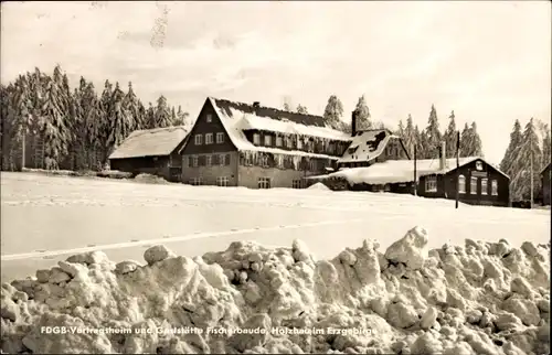 Ak Holzhau Rechenberg Bienenmühle Erzgebirge, FDGB Vertragsheim Fischerbaude, Winter