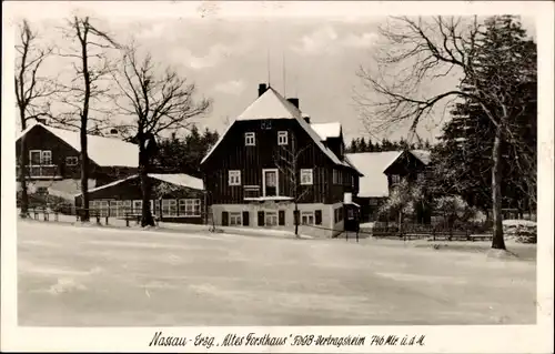 Ak Nassau Frauenstein Erzgebirge, Altes Forsthaus, Winter