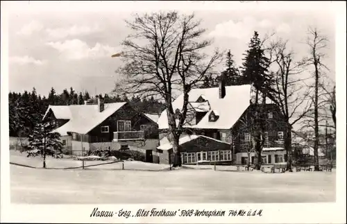 Ak Nassau Frauenstein im Erzgebirge, Das Alte Forsthaus im Schnee