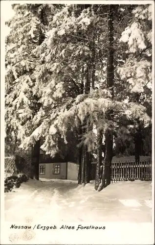 Ak Nassau Frauenstein im Erzgebirge, Altes Forsthaus im Schnee