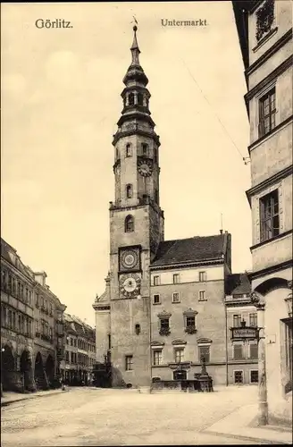 Ak Görlitz in der Lausitz, Untermarkt, 3. Polizei Revier, Turm