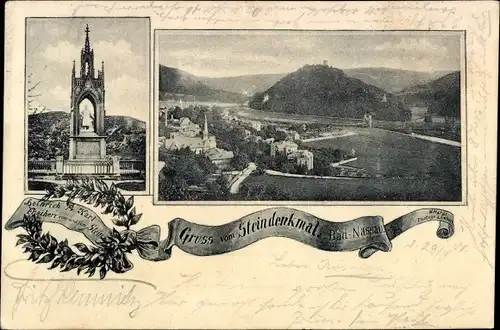 Ak Nassau an der Lahn, Denkmal Heinrich Fr. Karl Freiherr von und zum Stein, Panorama