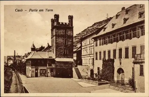 Ak Caub Kaub am Rhein, Partie am Turm