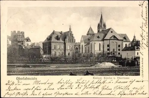 Ak Oberlahnstein Lahnstein am Rhein, Katholische Kirche u. Pfarrhaus