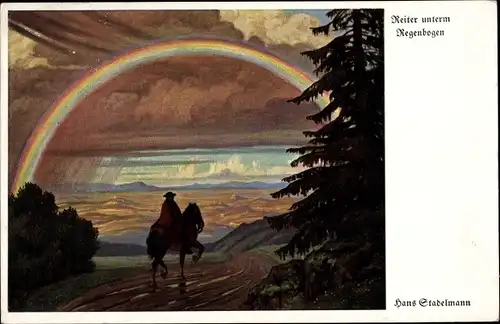 Künstler Ak Stadelmann, Hans, Reiter unterm Regenbogen