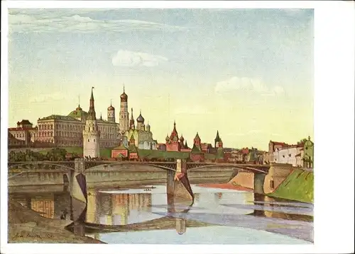 Künstler Ak Moskau Russland, Kreml, Vue du Kremlin du Cote de Quai Kropotkine