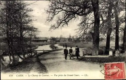 Ak Caen Calvados, La Champ de Courses, Vue Prise du Grand Cours