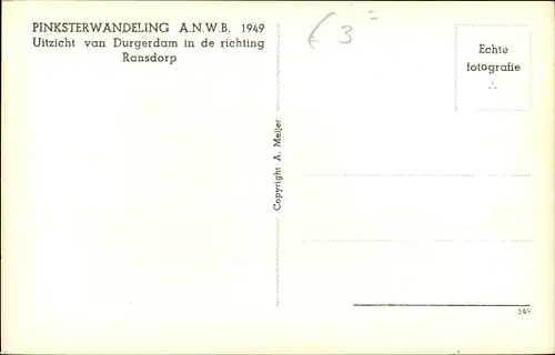 Ak Durgerdam Nordholland, Pinksterwandeling ANWB 1949, Uitzicht in de richting Ransdorp