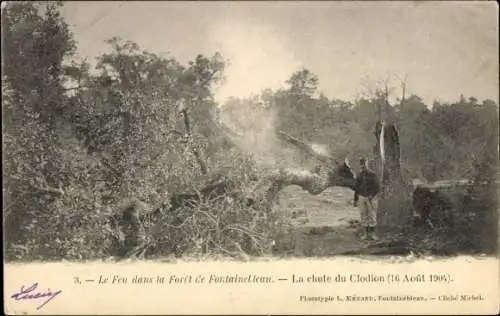 Ak Fontainebleau Seine et Marne, Le Feu dans la Foret, La chute du Clodion