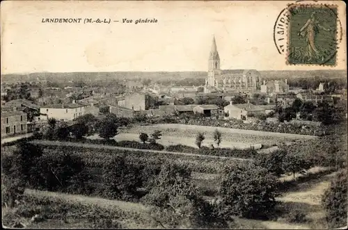 Ak Landemont Maine et Loire, Panorama, Kirche