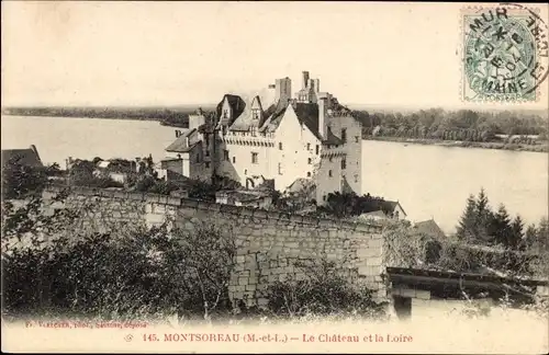 Ak Montsoreau Maine et Loire, Château et la Loire