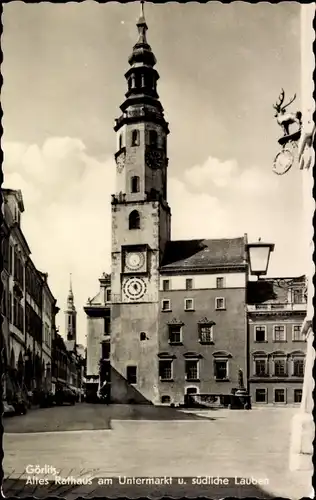 Ak Görlitz in der Lausitz, altes Rathaus am Untermarkt u. südliche Lauben