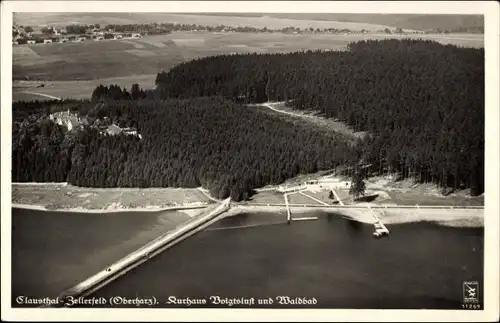 Ak Clausthal Zellerfeld im Oberharz, Hotel Voigtslust, Waldsee Strandbad, Vogelschau