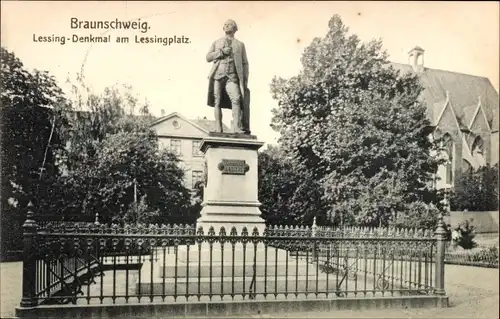 Ak Braunschweig in Niedersachsen, Lessingdenkmal am Lessingplatz