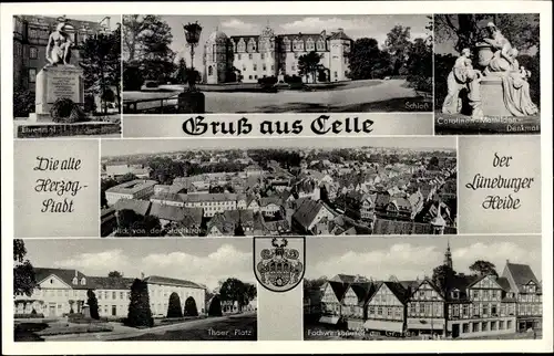 Ak Celle in Niedersachsen, Ehrenmal, Schloss, Denkmal, Stadt, Wappen