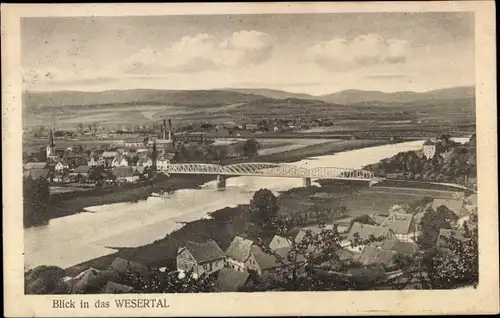 Ak Emmerthal Niedersachsen, Blick in das Wesertal, Ort, Brücke