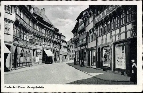 Ak Einbeck in Niedersachsen, Langebrücke, Fachwerkhäuser, Geschäfte