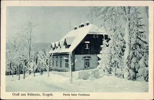 Ak Rübenau Marienberg im Erzgebirge, Partie beim Forsthaus, Winter