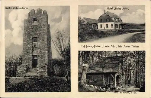 Ak Adenau in der Eifel, Hotel Hohe Acht, Blockhütte Erfrischungsstation, Kaiser-Wilhelm-Turm