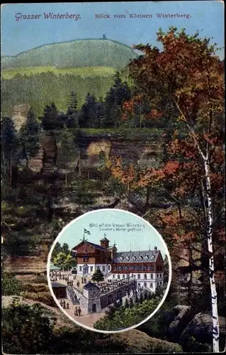 Ak Ostrau Bad Schandau in Sachsen, Grosser Winterberg, Blick vom Kleinen Winterberg, Hotel 