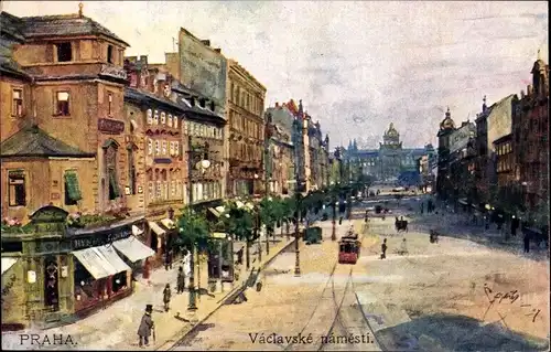 Künstler Ak Jedlicek, F. J., Praha Prag, Václavské námesti, Wenzelsplatz