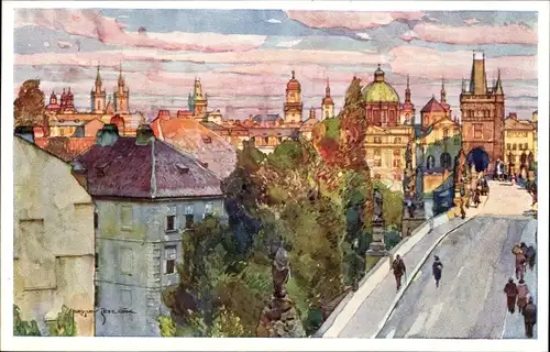 Künstler Ak Setelík, Jaroslav, Praha Prag, Auf der Karlsbrücke, Tor
