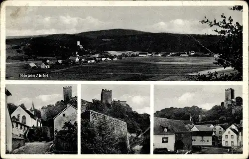 Ak Kerpen in der Eifel, Gesamtansicht, Ortspartien mit Burg, Pension Burgklause