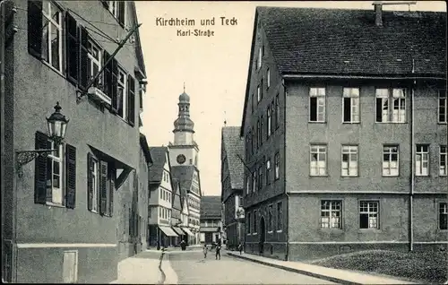 Ak Kirchheim unter Teck Baden Württemberg, Karl-Straße, Blick zum Rathaus