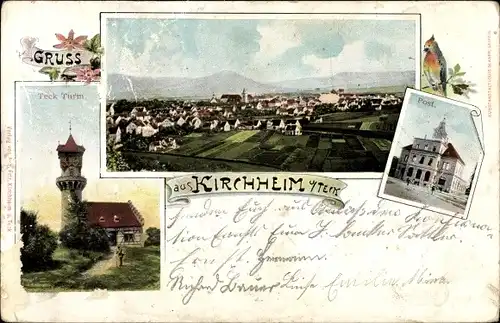 Ak Kirchheim unter Teck Baden Württemberg, Panorama, Teck Turm, Post