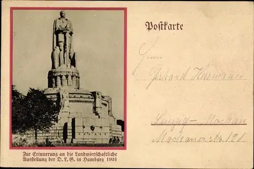 Ak Hamburg St. Pauli, Bismarckdenkmal, Landwirtschaft. Ausstellung 1924, Lüneburger Düngekalkwerke