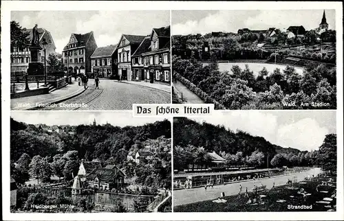 Ak Wald im Rheinland Solingen, Ittertal, Friedrich Ebert Str., Strandbad, Heidberger Mühle, Stadion