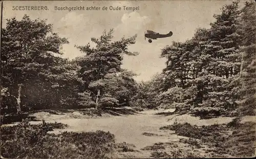 Ak Soesterberg Utrecht Niederlande, Boschgezicht achter de Oude Tempel, Flugzeug