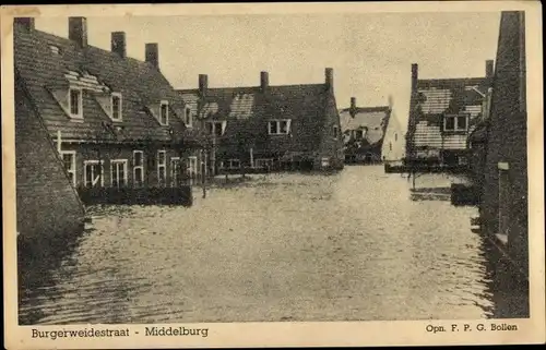 Ak Middelburg Zeeland Niederlande, Burgerweidestraat, Hochwasser
