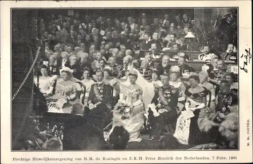 Ak Königin Wilhelmina der Niederlande, Prinz Hendrik, Plechtige Huwelijksinzegening 1901