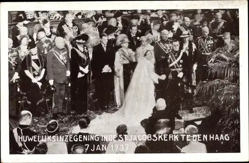 Ak Königin Juliana der Niederlande, Prinz Bernhard, Hochzeit, St. Jacobskerk Den Haag, 7 Jan. 1937