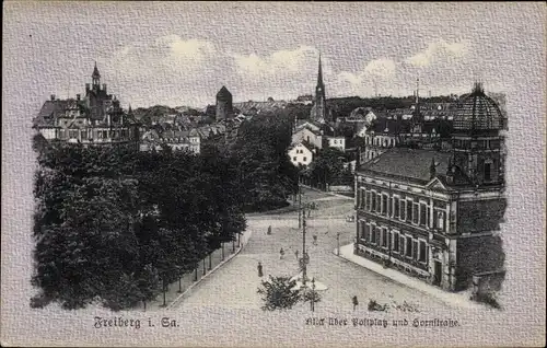 Ak Freiberg in Sachsen, Blick über Postplatz und Hornstraße