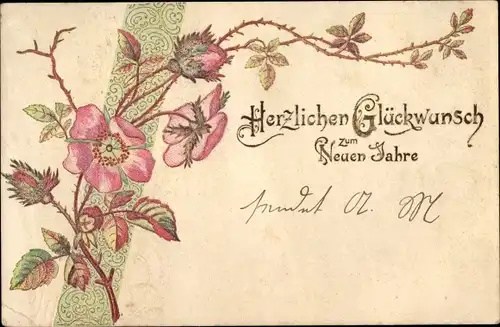 Präge Ak Glückwunsch Neujahr, Blühende Blumen, Rosen