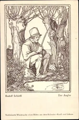 Künstler Ak Schiestl, Rudolf, Der Angler