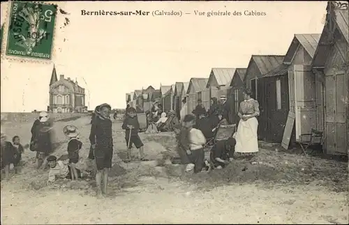 Ak Bernières sur Mer Calvados, Vue generale des Cabines