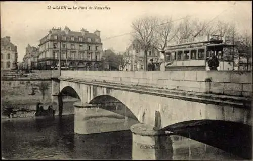 Ak Caen Calvados, Le Pont de Vaucelles, tramway