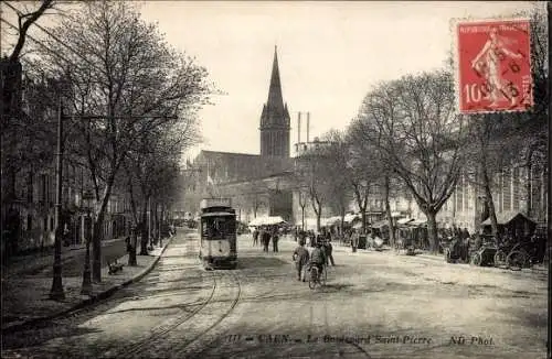 Ak Caen Calvados, Le Boulevard Saint Pierre, tramway