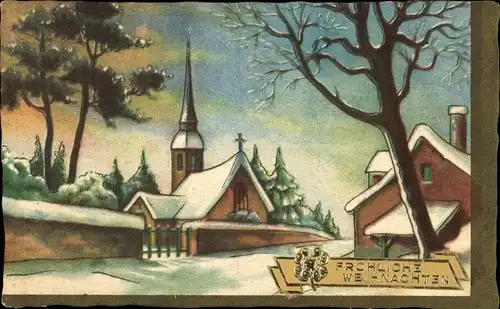Ak Glückwunsch Weihnachten, Dorfpartie, Kirche